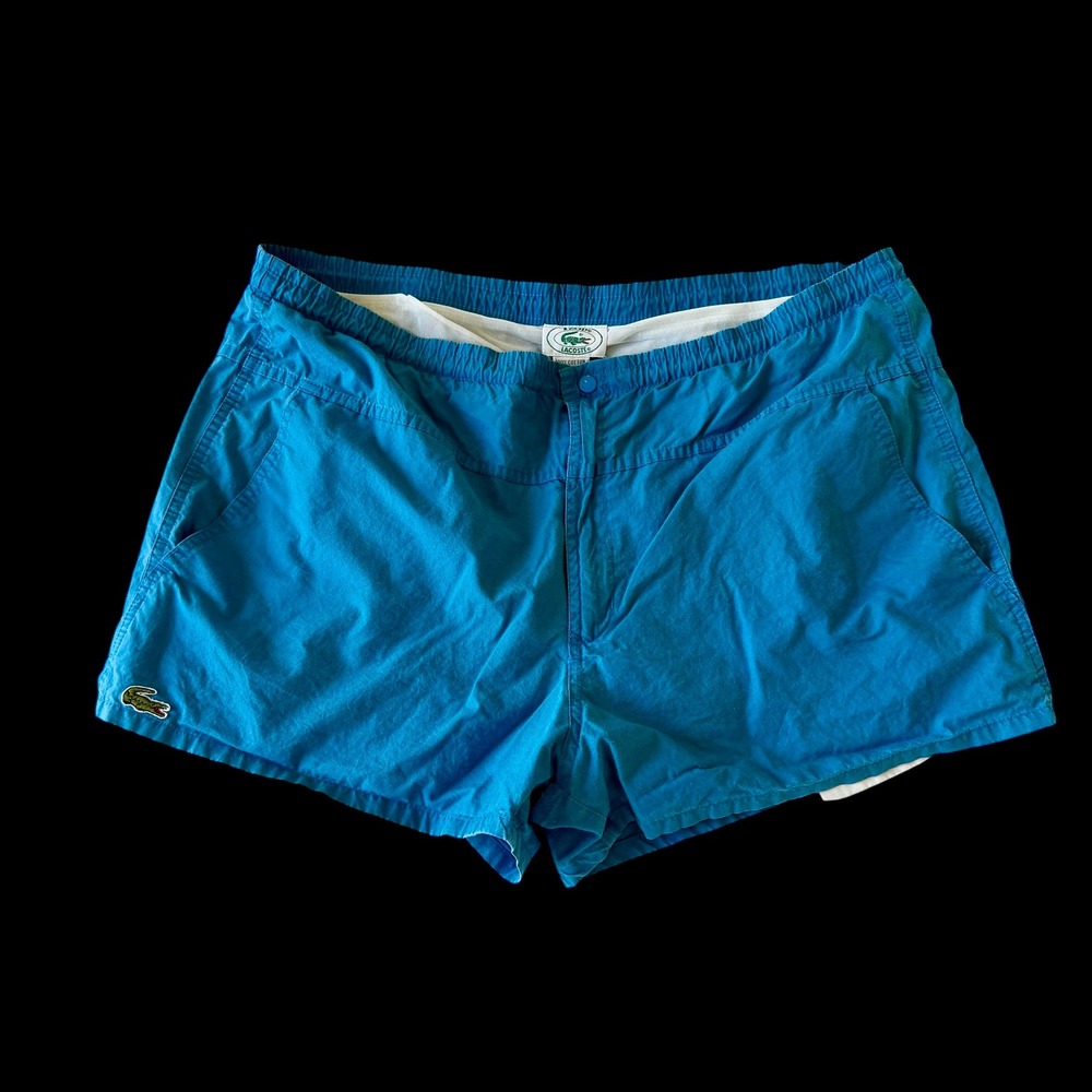 Vintage Izod Lacoste Mens Blue Cotton Swim Trunks Shorts Size L Logo
